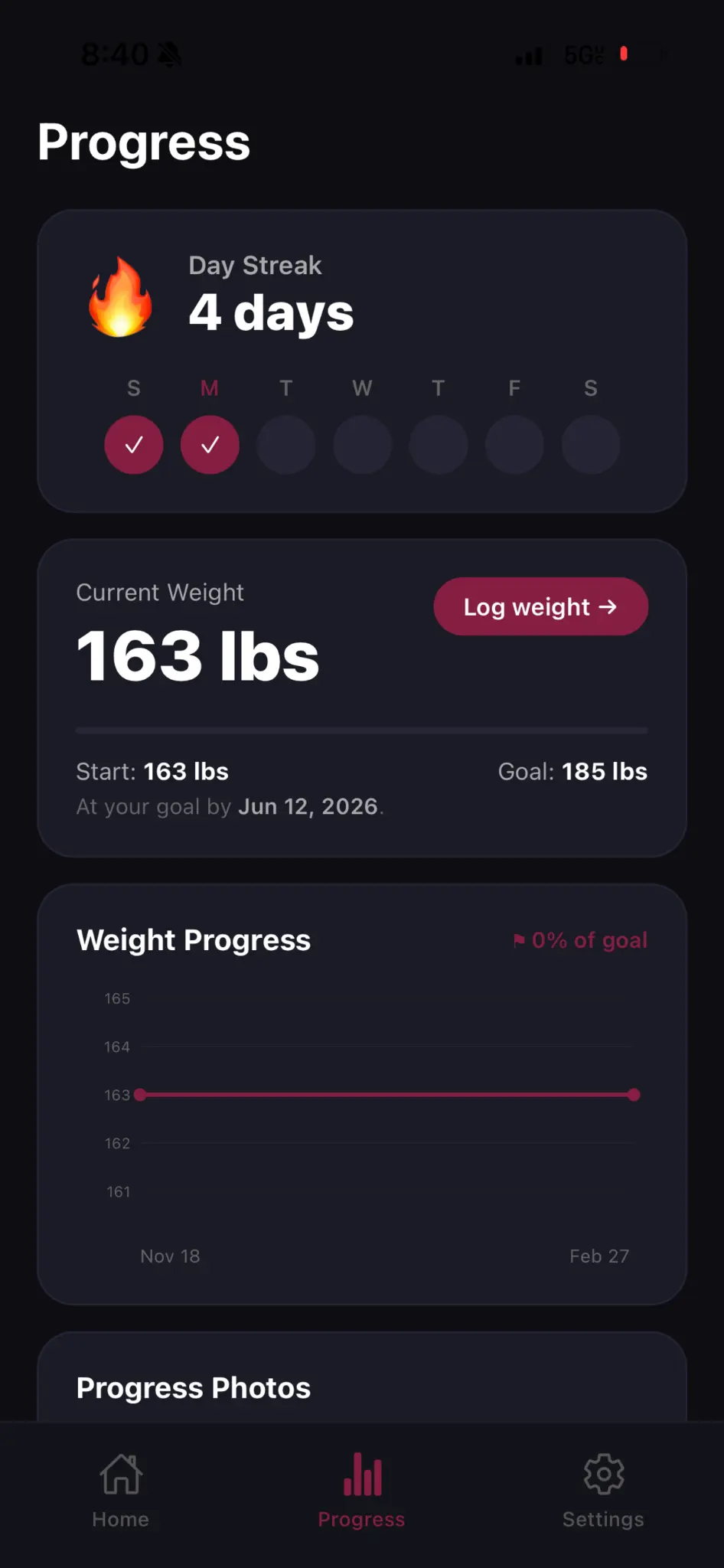 Progress tracking screen